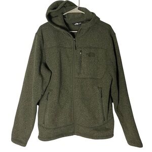 The North Face Men’s Hooded Fleece Jacket Full Zip Green Sz M Long Sleeve Pocket